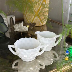 Vintage Milk Glass Creamer and Sugar Set